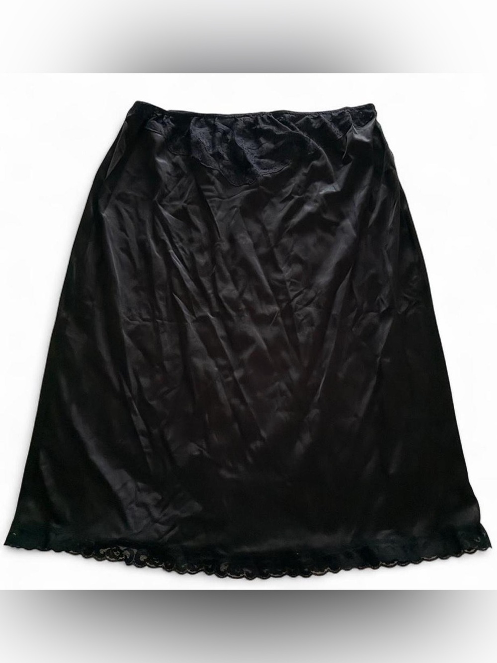 Black Nylon and Lace Mel-Lin Slip Skirt w/ Peakaboo Lace Waist and skit